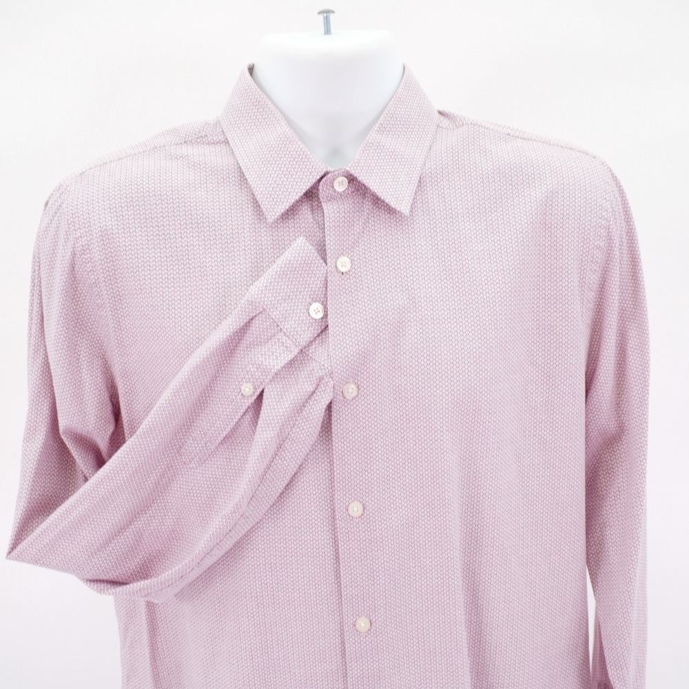 Express Extra Slim Large 16-16.5 White Red Black Polka Dot Collared Dress Shirt